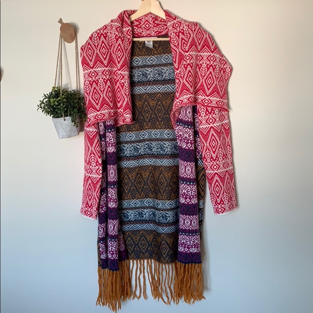 Anthropologie Blue Tassel Cardigan